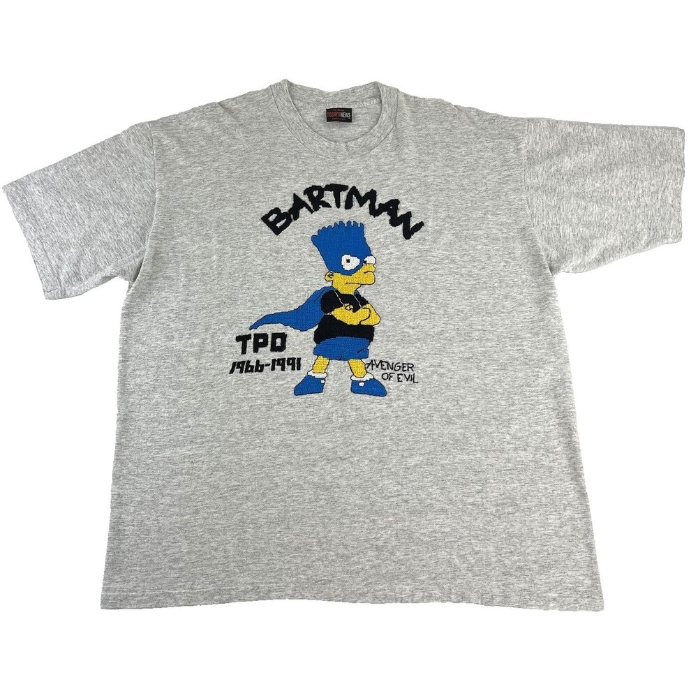 Rare Bartman TPD 1966-1991 Avenger Of Evil T Shirt Todays News Embroidered XL